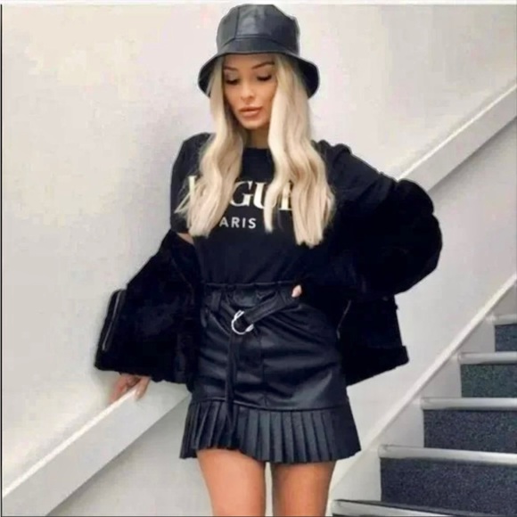 Zara black pleated leather skirt - Picture 6 of 16